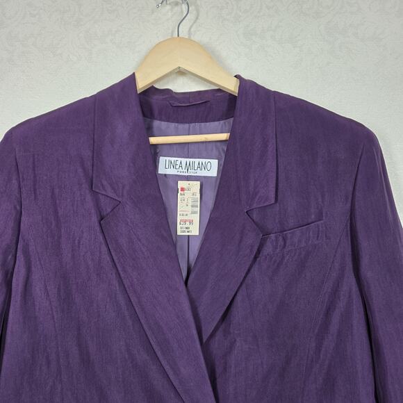 Linea Milano Pure Silk Jacket Blazer sz 12 US Purple Pockets Double Breasted - Picture 2 of 16